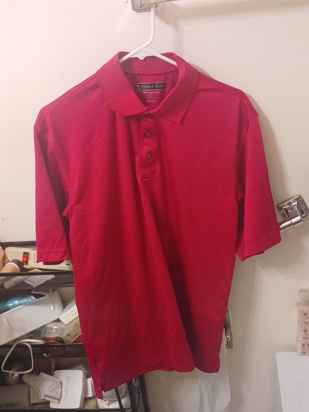 Pebble Beach Red Performance Golf Polo Placket Shirt